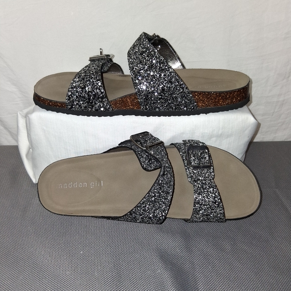Madden Girl Shoes - Madden Girl Women's Glitter Sandals - Silver Size 9.5